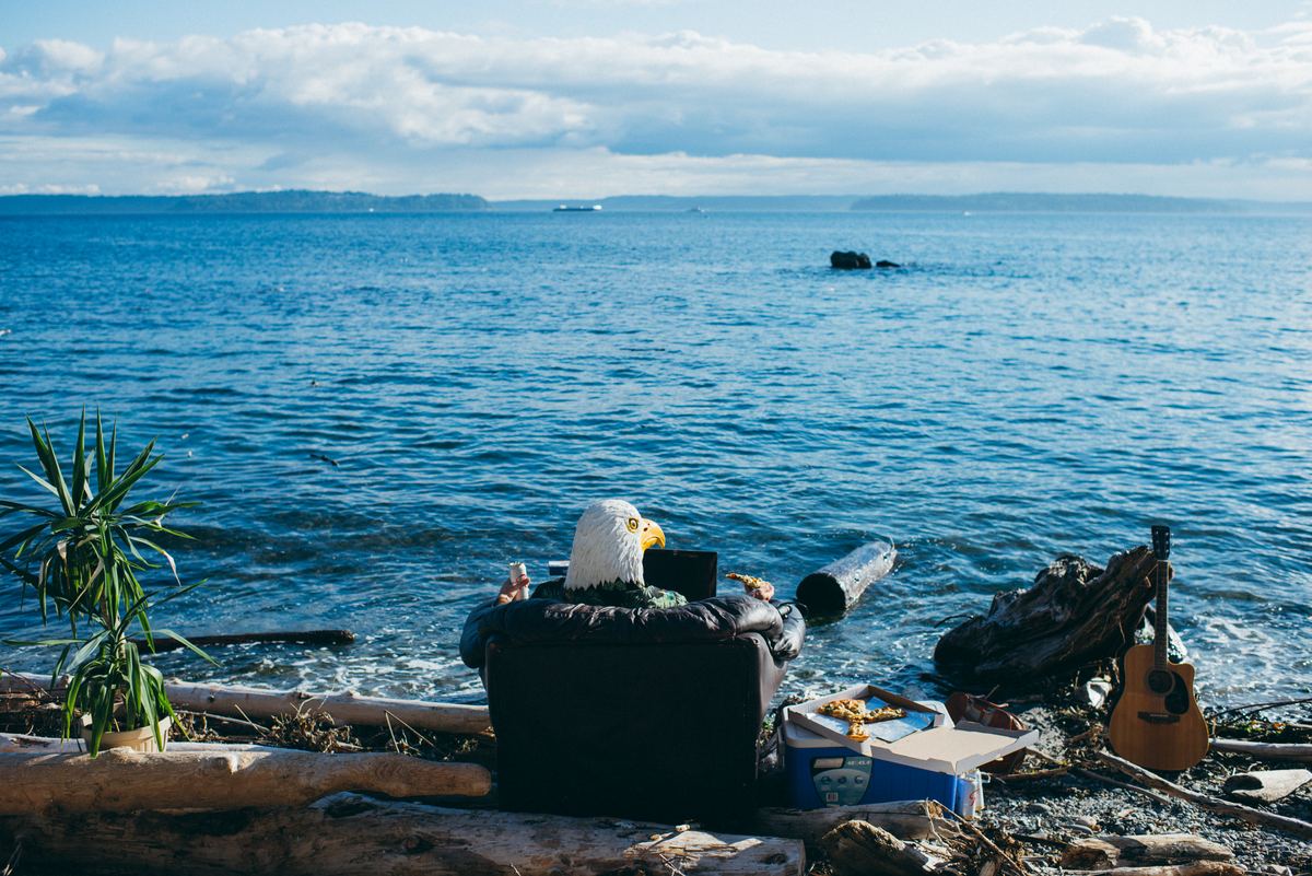 Beach setup at golden hour